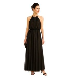 MSK Petite Black Metallic Shimmer Halter Maxi Gown‎ Women’s Size 10P